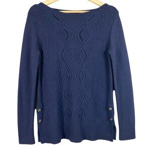 Women’s White House Black Market Wool Blend Cable Knit Sweater Blue Size Small